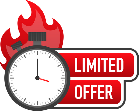 Limited offer service badge. Limited time with stopwatch on